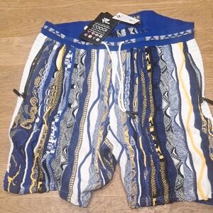 COOGI Blue, White & Gold Striped Textured Swim Shorts